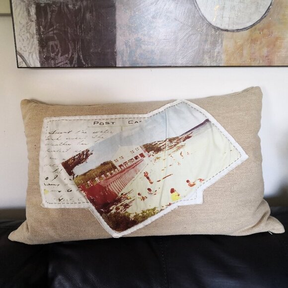 Pottery Barn Postcard Patch Lumbar Pillow 16"x26" - Picture 1 of 7